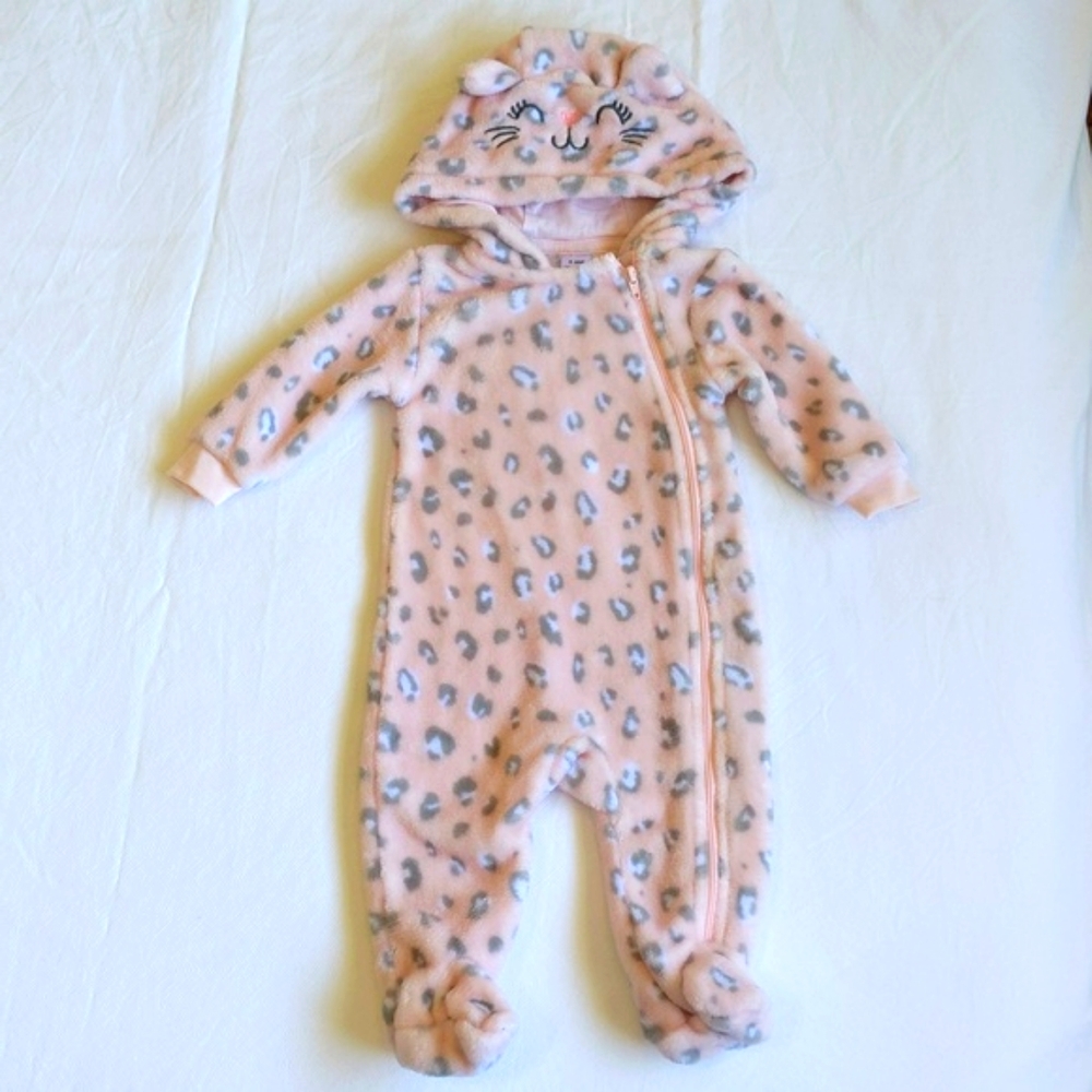 george fluffy pink animal print cat zipper bunting suit with hoodie 6 months